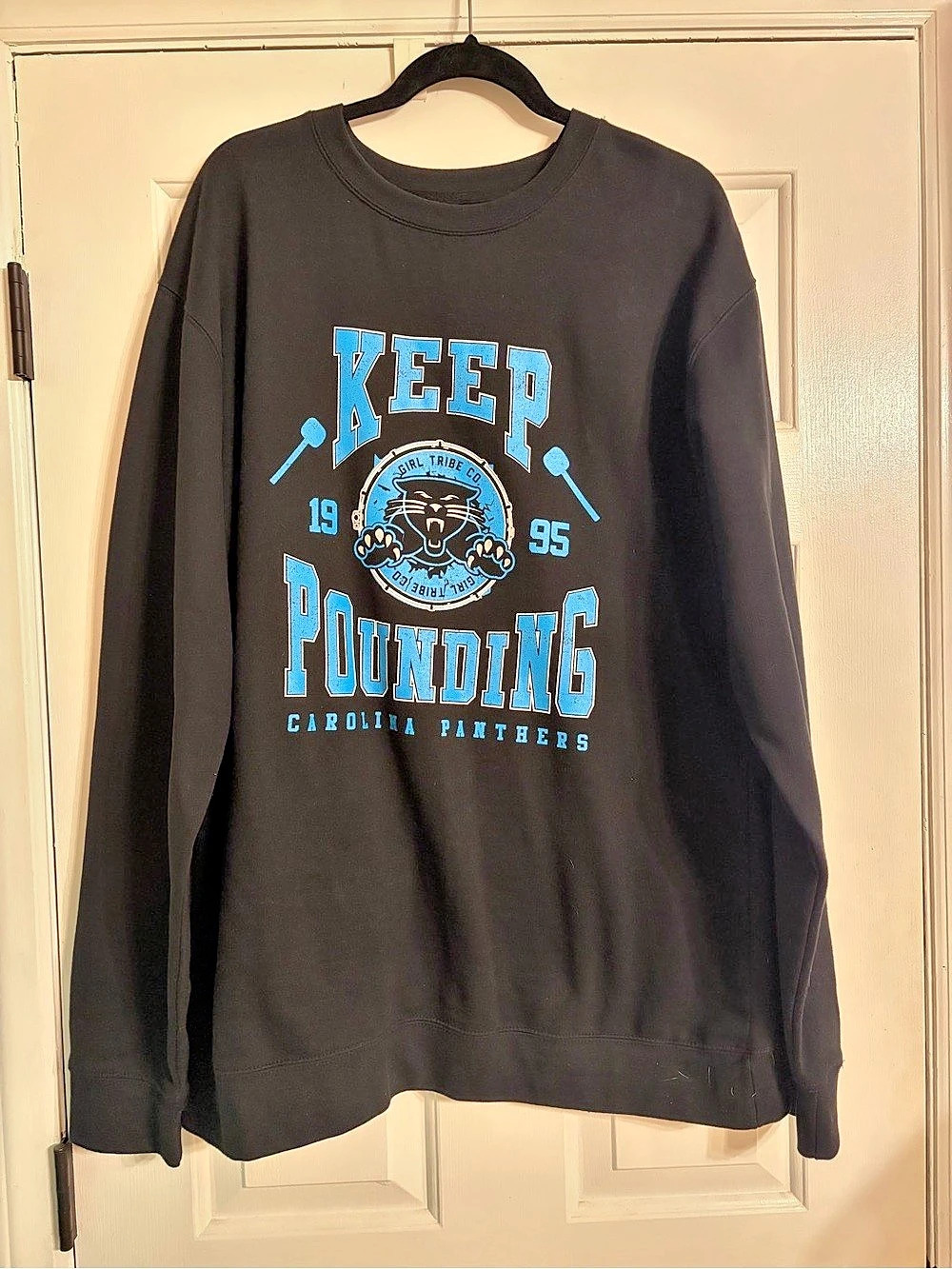girl tribe co. Carolina Panthers Keep Pounding Crewneck Sweatshirt. Black XXL